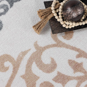 Amber Floral Scroll Medallion Non-Slip Washable Indoor Area Rug or Runner