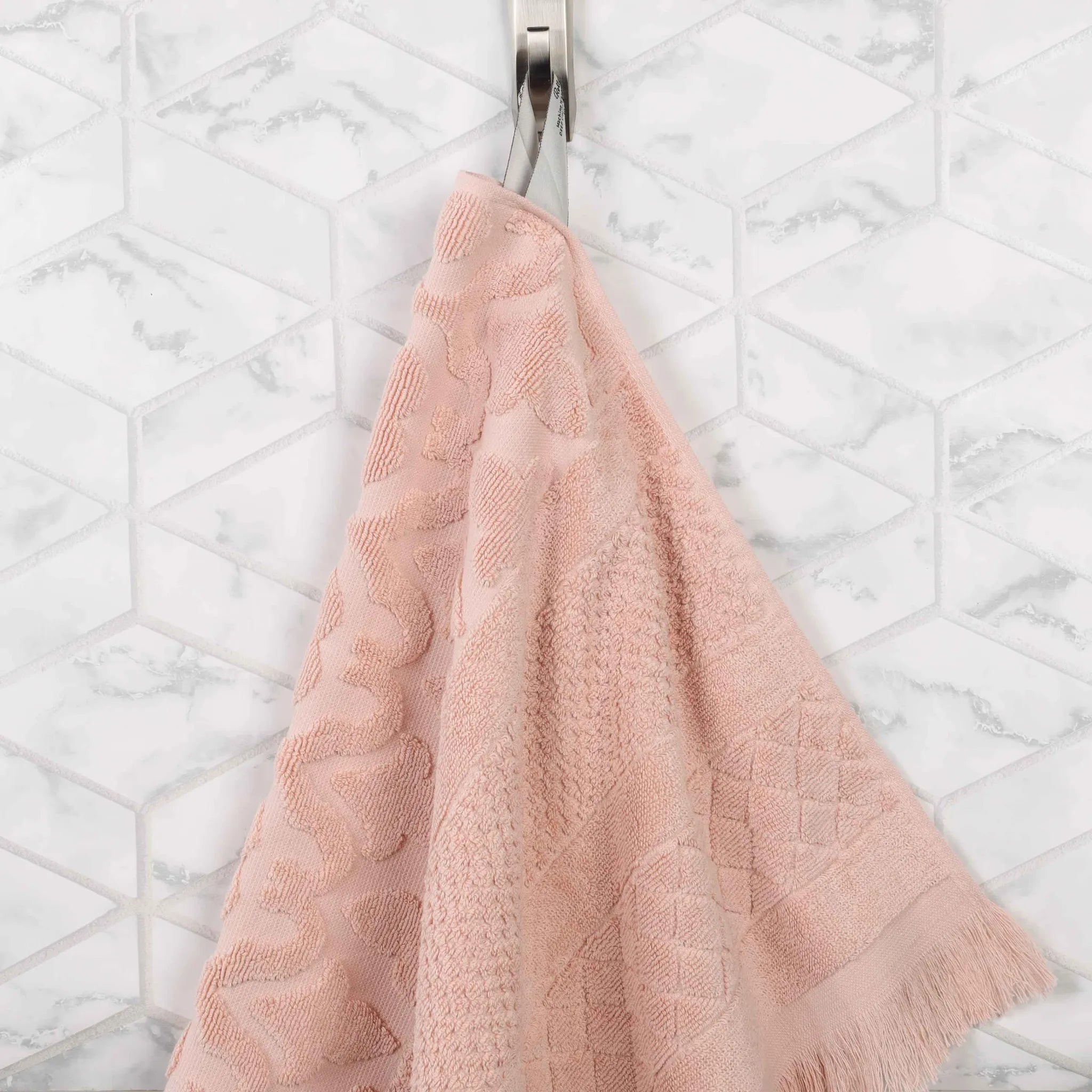Rolla Cotton Geometric Jacquard Plush Face Towel Washcloth Set of 12
