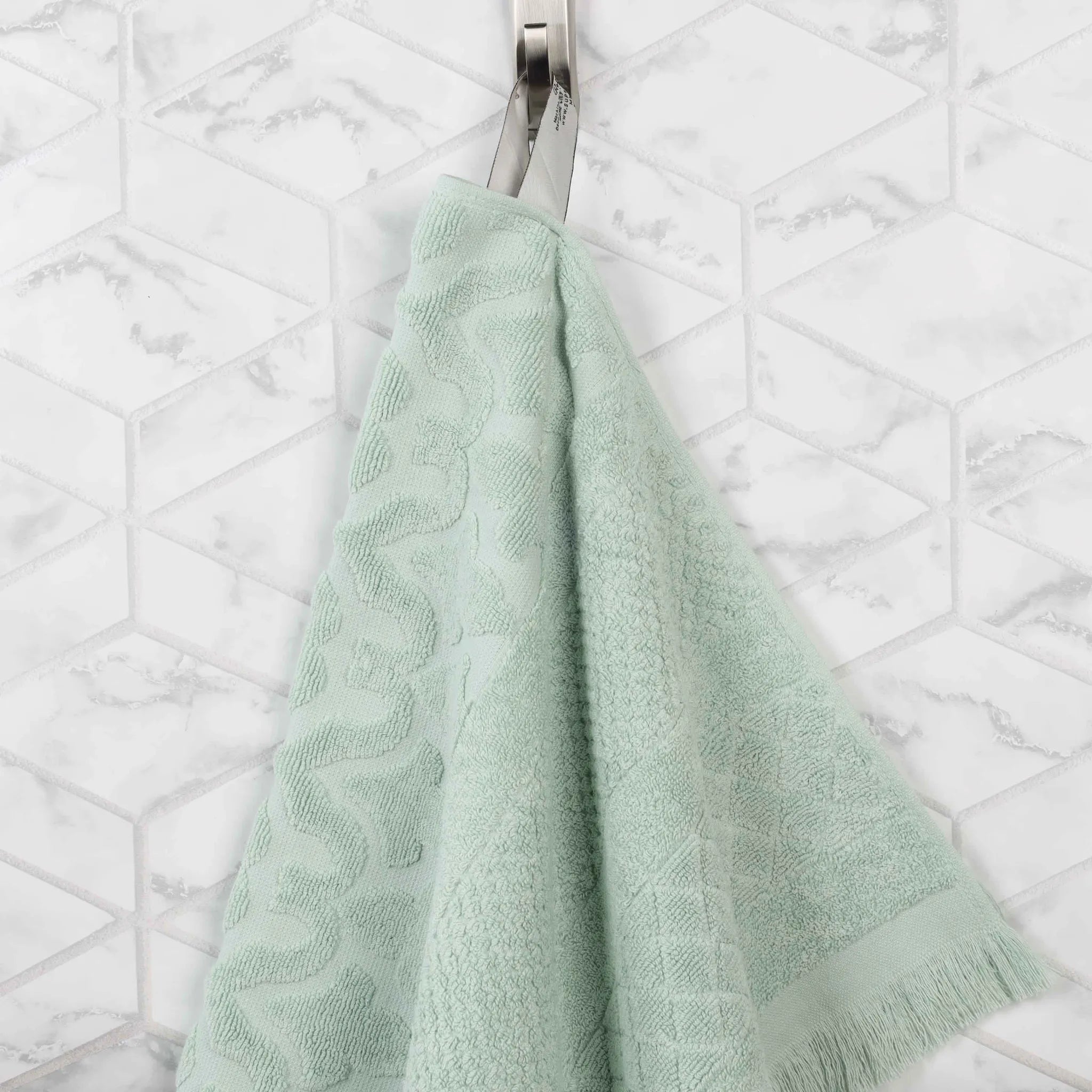 Rolla Cotton Geometric Jacquard Plush Face Towel Washcloth Set of 12