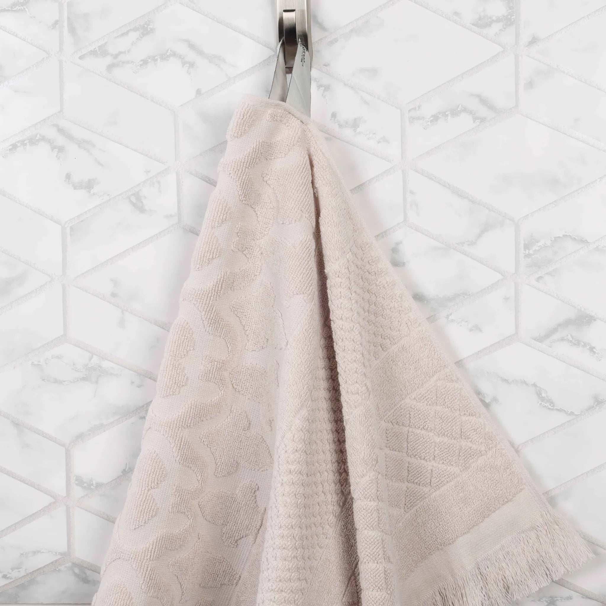 Rolla Cotton Geometric Jacquard Plush Face Towel Washcloth Set of 12