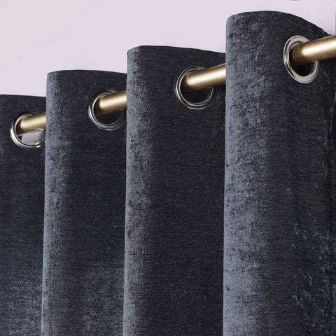 Noor Semi-Blackout Chenille Washable Grommet Curtains, Set of 2 Panels