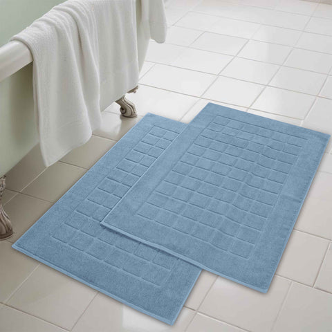 Nora Cotton Thick Solid Checkered Washable Bath Mat Set of 2