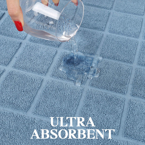 Nora Cotton Thick Solid Checkered Washable Bath Mat Set of 2