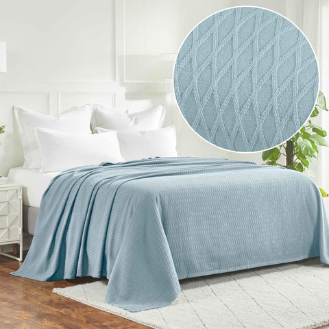 100% Cotton Thermal Blanket – Diamond Weave All-Season, Lightweight & Breathable