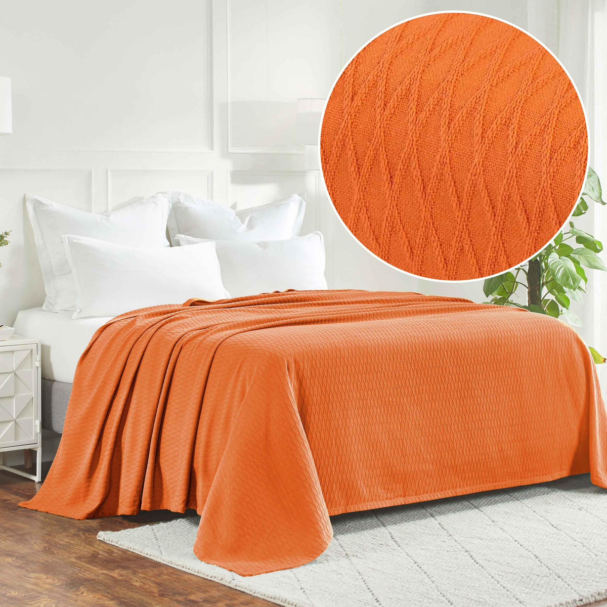 100% Cotton Thermal Blanket – Diamond Weave All-Season, Lightweight & Breathable