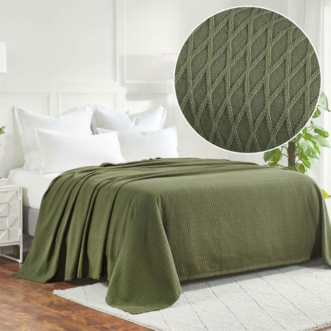 100% Cotton Thermal Blanket – Diamond Weave All-Season, Lightweight & Breathable