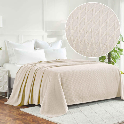 100% Cotton Thermal Blanket – Diamond Weave All-Season, Lightweight & Breathable
