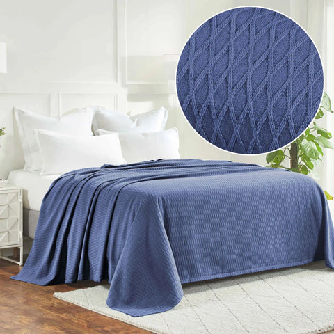 100% Cotton Thermal Blanket – Diamond Weave All-Season, Lightweight & Breathable
