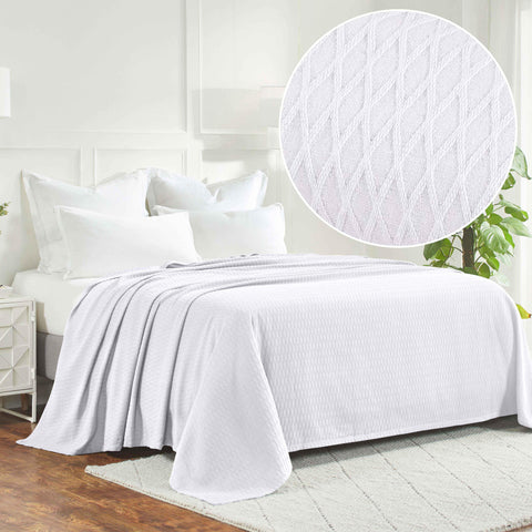 100% Cotton Thermal Blanket – Diamond Weave All-Season, Lightweight & Breathable