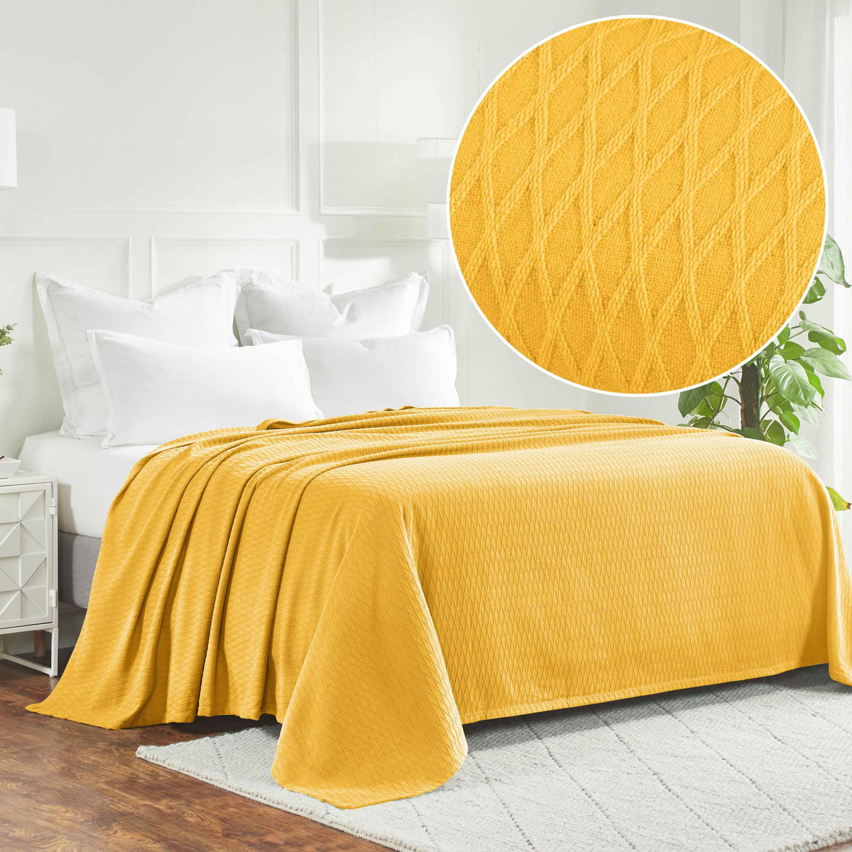 Diamond Weave Modern Classic Geometric All-Season Cotton Blanket