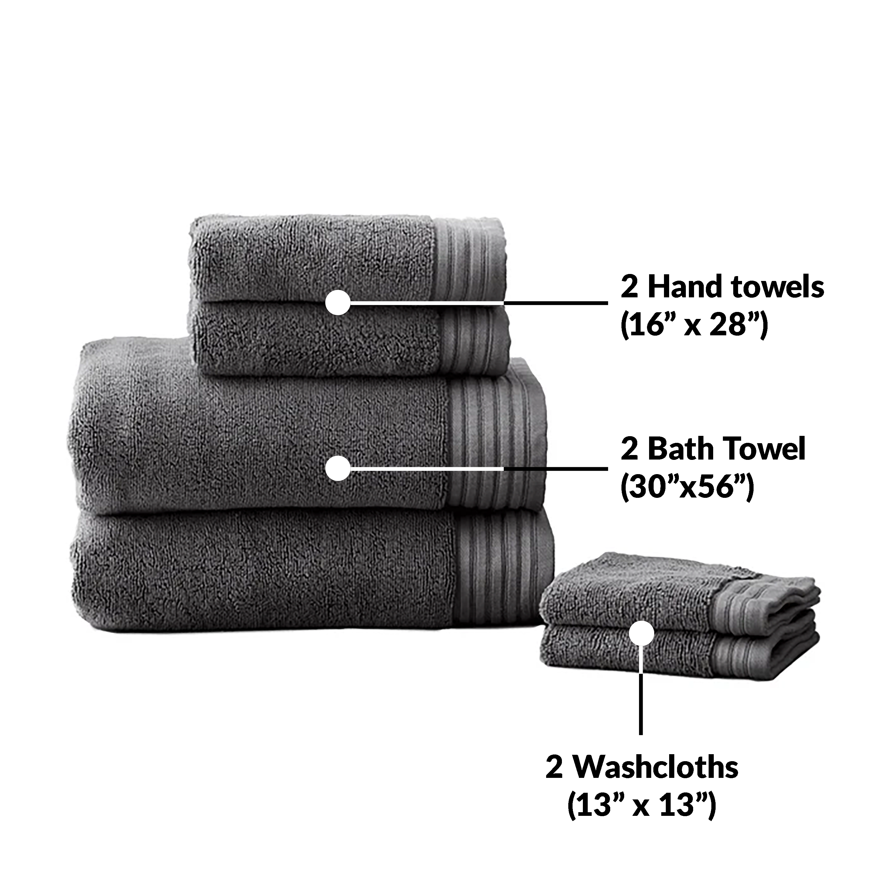 Premium Egyptian Cotton Towels Set of 6 | 2 Hand Towels + 2 Face Towels + 2 Bath Towels
