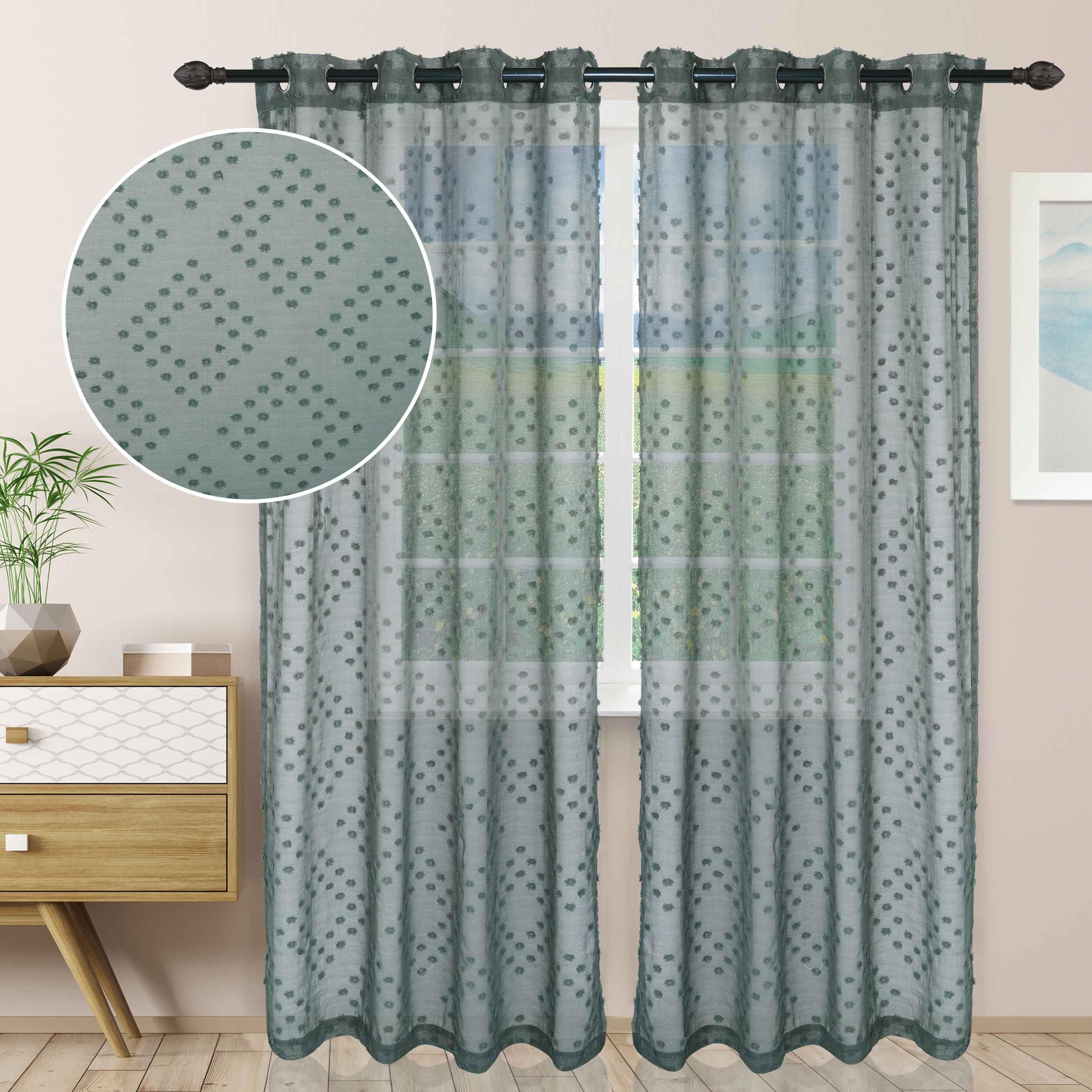 Sheer Poppy Floral Modern Textured Grommet Curtain Panels Set of 2