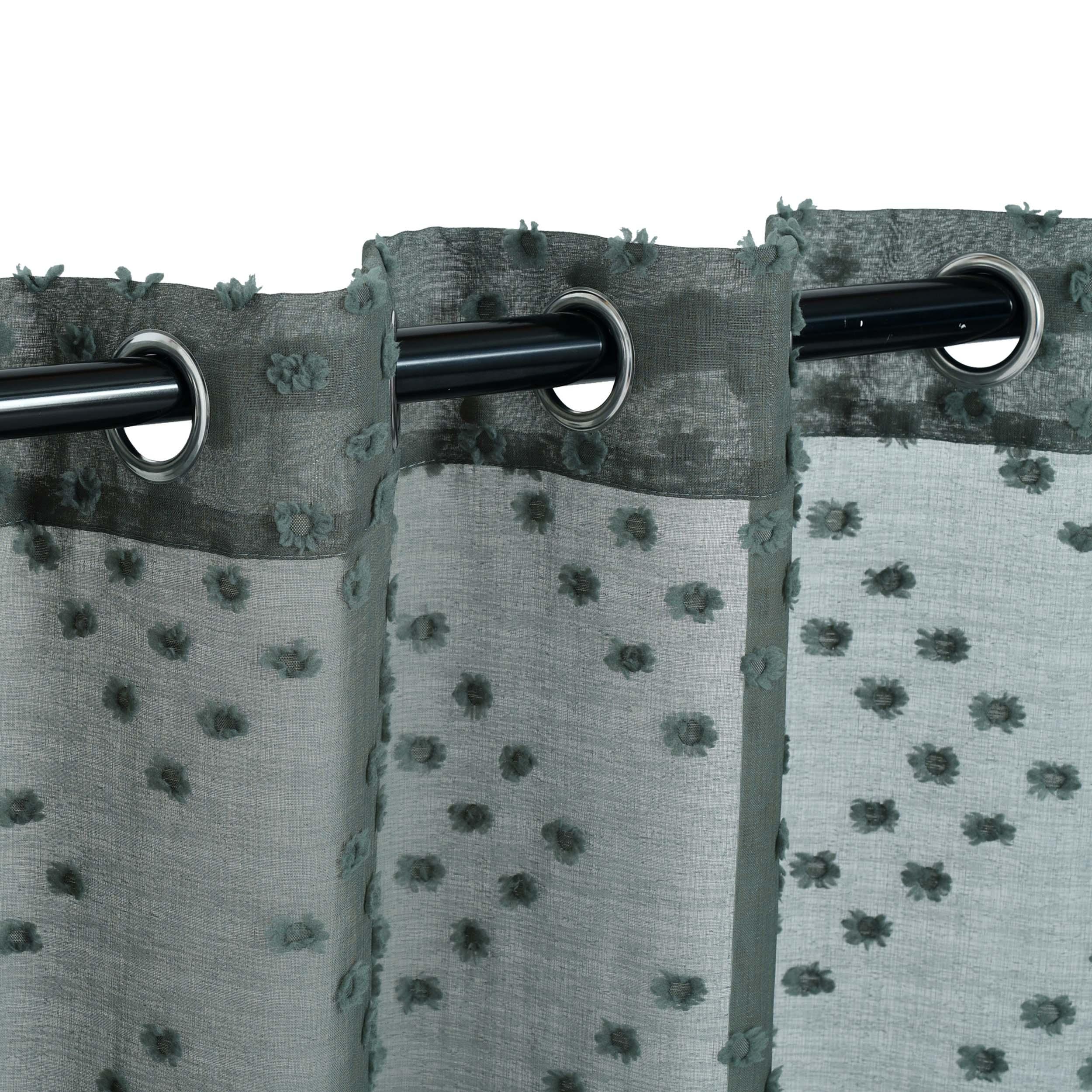 Sheer Poppy Floral Modern Textured Grommet Curtain Panels Set of 2