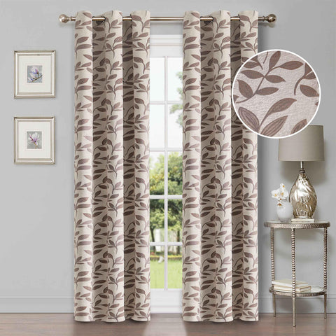 Leaves Machine Washable Room Darkening Blackout Curtains, Set of 2