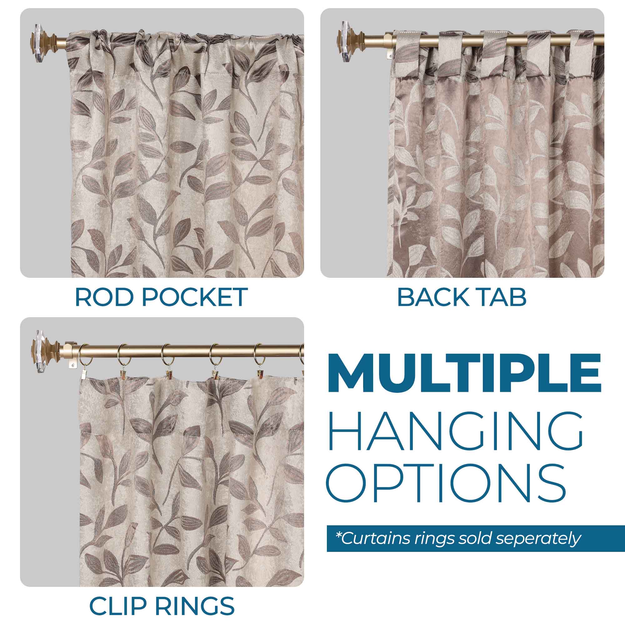 Leaves Room Darkening Back Tabs Blackout Curtain Panels, Set of 2
