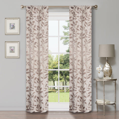 Leaves Machine Washable Room Darkening Blackout Curtains, Set of 2