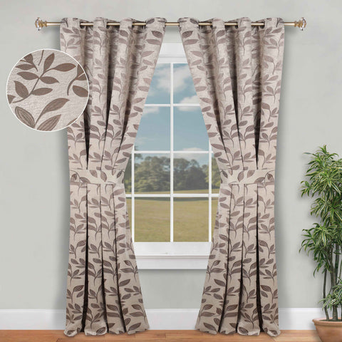 Blackout Window Curtains Leaves Pattern Room Darkening Set of 2