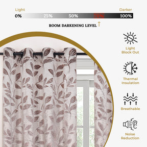 Leaves Machine Washable Room Darkening Blackout Curtains 4 Pieces