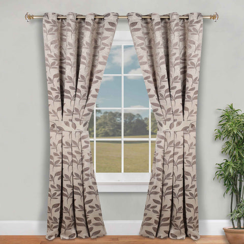 Blackout Window Curtains Leaves Pattern Room Darkening Set of 2