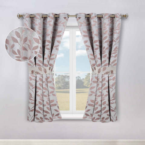 Blackout Window Curtains Leaves Pattern Room Darkening Set of 2