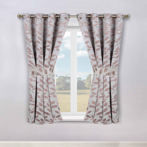 Blackout Window Curtains Leaves Pattern Room Darkening Set of 2