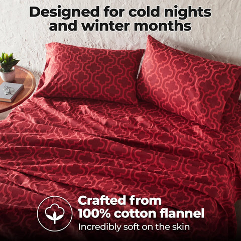100% Cotton Flannel Bed Sheet Set Trellis Deep Pocket