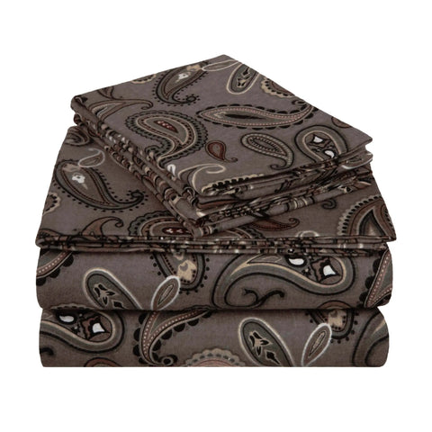 100% Cotton Flannel Bed Sheet Set Floral Paisley Deep Pocket