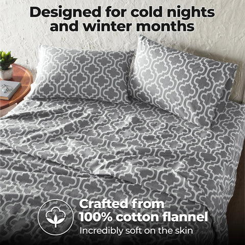 100% Cotton Flannel Bed Sheet Set Trellis Deep Pocket