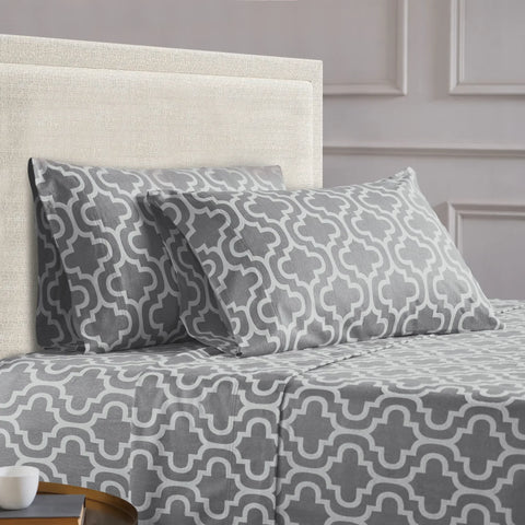 100% Cotton Flannel Bed Sheet Set Trellis Deep Pocket