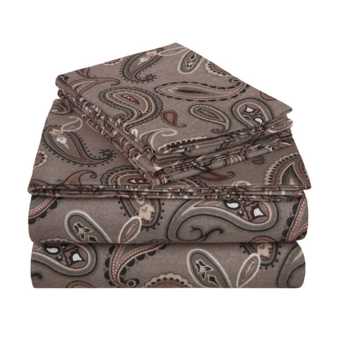 100% Cotton Flannel Bed Sheet Set Floral Paisley Deep Pocket