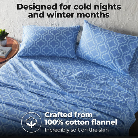 100% Cotton Flannel Bed Sheet Set Trellis Deep Pocket
