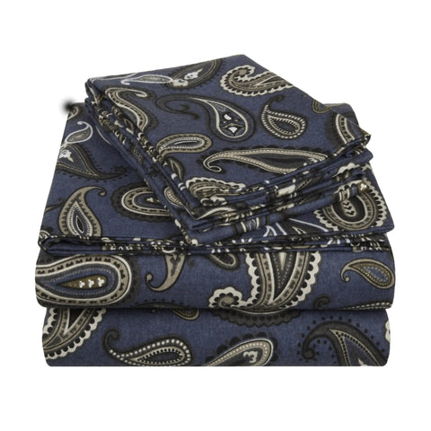100% Cotton Flannel Bed Sheet Set Floral Paisley Deep Pocket
