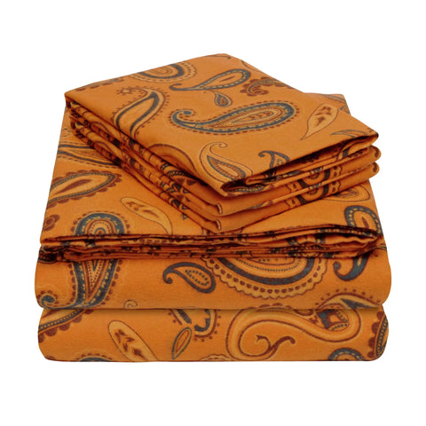 100% Cotton Flannel Bed Sheet Set Floral Paisley Deep Pocket