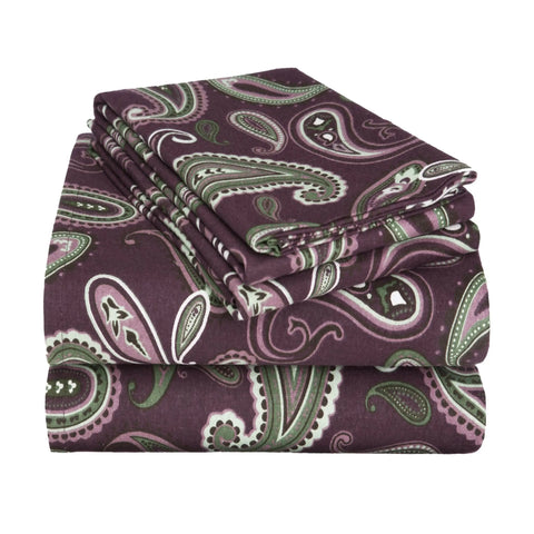 100% Cotton Flannel Bed Sheet Set Floral Paisley Deep Pocket