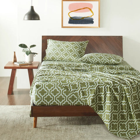 100% Cotton Flannel Bed Sheet Set Trellis Deep Pocket