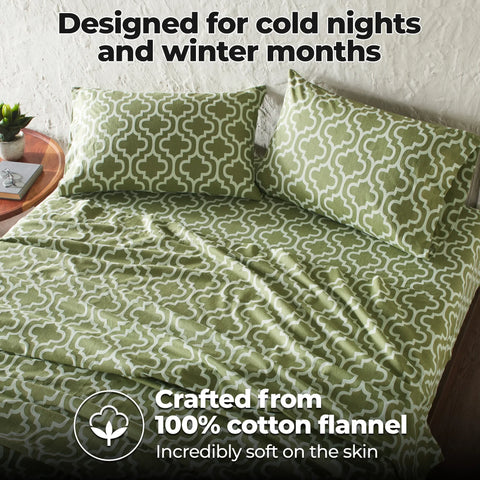 100% Cotton Flannel Bed Sheet Set Trellis Deep Pocket