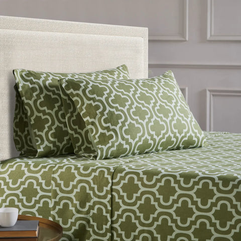 100% Cotton Flannel Bed Sheet Set Trellis Deep Pocket