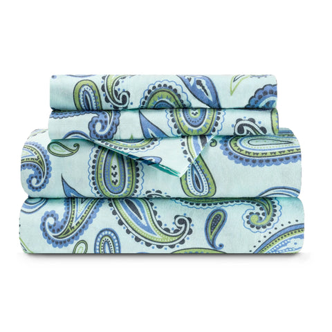 100% Cotton Flannel Bed Sheet Set Floral Paisley Deep Pocket