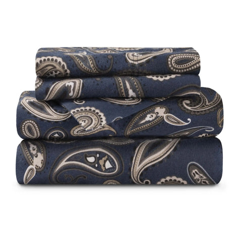 100% Cotton Flannel Bed Sheet Set Floral Paisley Deep Pocket