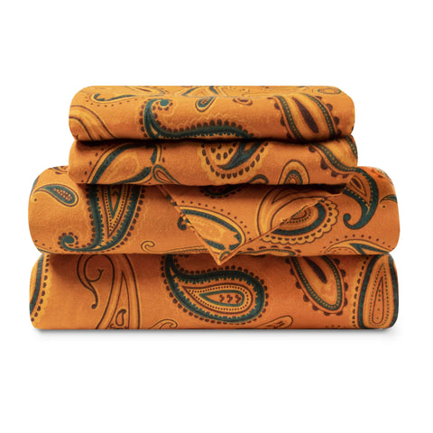 100% Cotton Flannel Bed Sheet Set Floral Paisley Deep Pocket