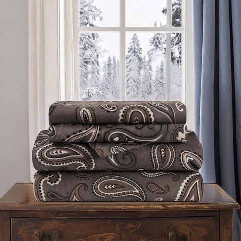 100% Cotton Flannel Bed Sheet Set Floral Paisley Deep Pocket