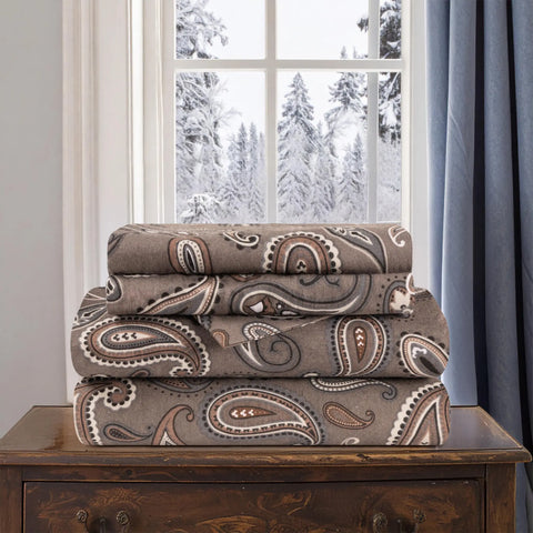 100% Cotton Flannel Bed Sheet Set Floral Paisley Deep Pocket