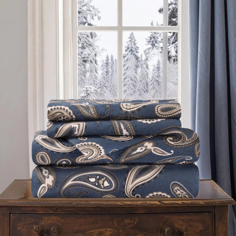 100% Cotton Flannel Bed Sheet Set Floral Paisley Deep Pocket