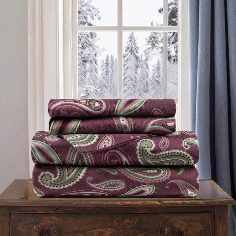 100% Cotton Flannel Bed Sheet Set Floral Paisley Deep Pocket