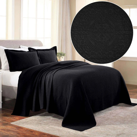 Lightweight Cotton Bedspread Sets 3-Piece Fleur De Lis Jacquard Matelassé