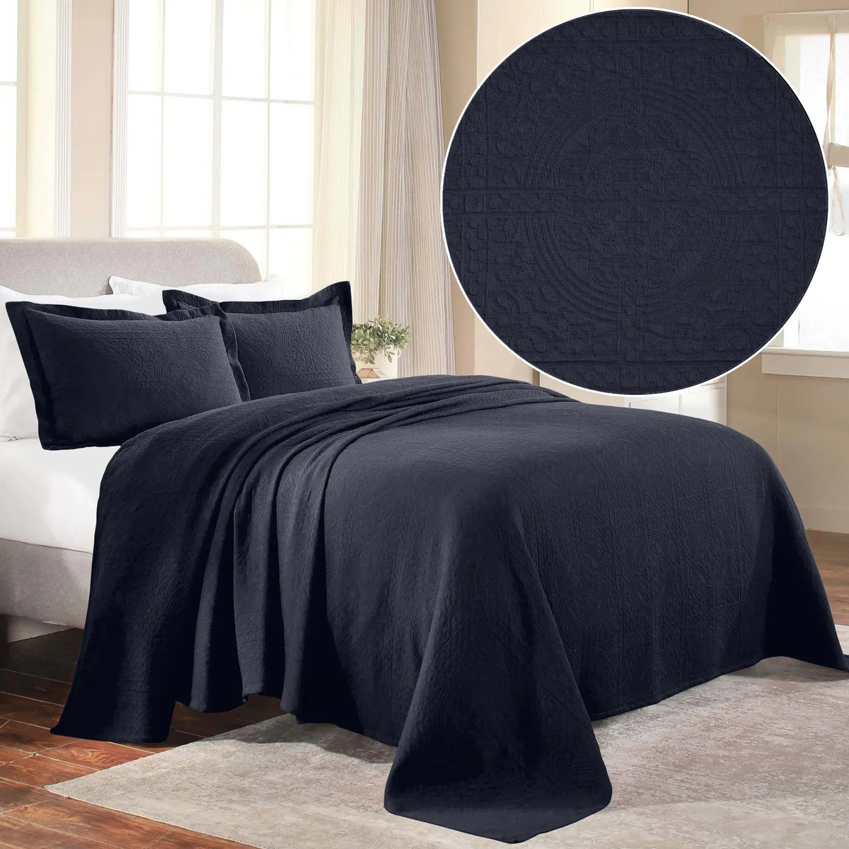 Lightweight Cotton Bedspread Sets 3-Piece Fleur De Lis Jacquard Matelassé