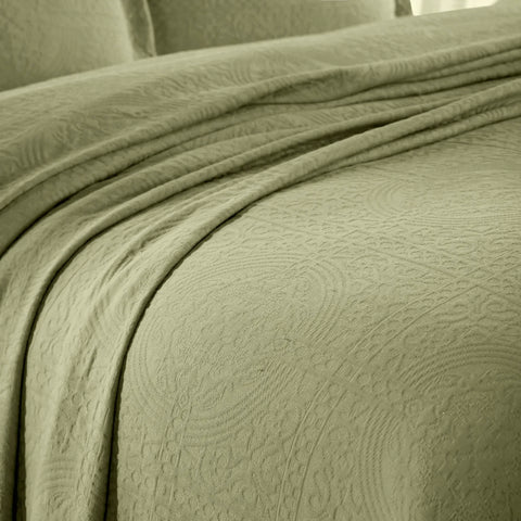 Lightweight Cotton Bedspread Sets 3-Piece Fleur De Lis Jacquard Matelassé