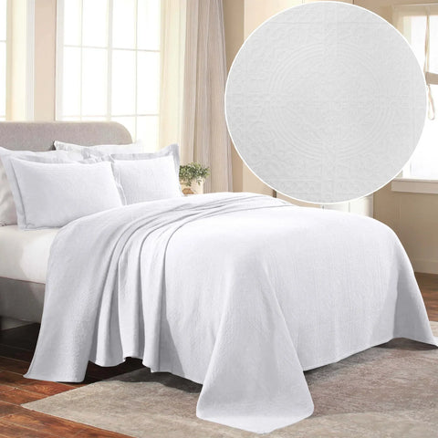 Lightweight Cotton Bedspread Sets 3-Piece Fleur De Lis Jacquard Matelassé