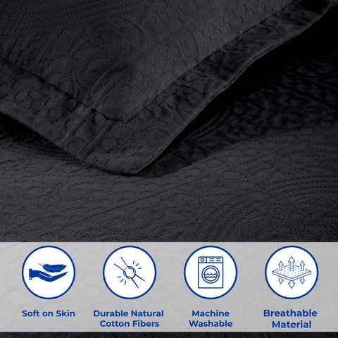 Lightweight Cotton Bedspread Sets 3-Piece Fleur De Lis Jacquard Matelassé