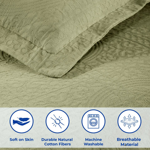 Lightweight Cotton Bedspread Sets 3-Piece Fleur De Lis Jacquard Matelassé